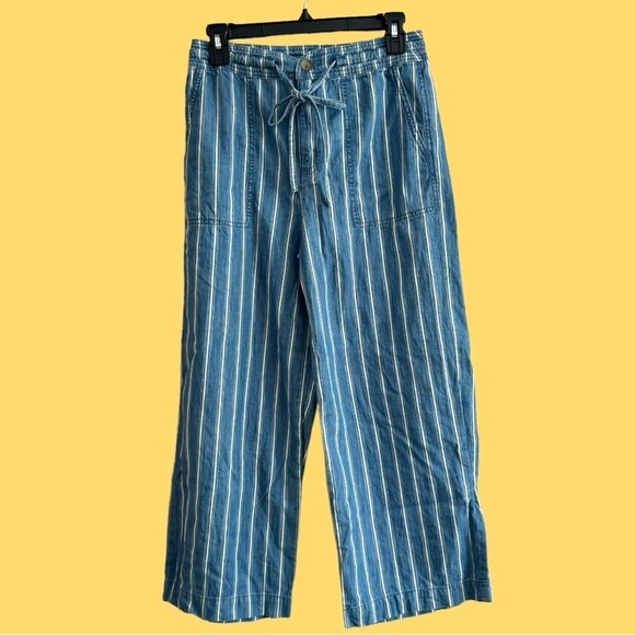 American Eagle Wide Leg Striped Pants with Elastic Tie Waist Size 2 - Picture 3 of 9